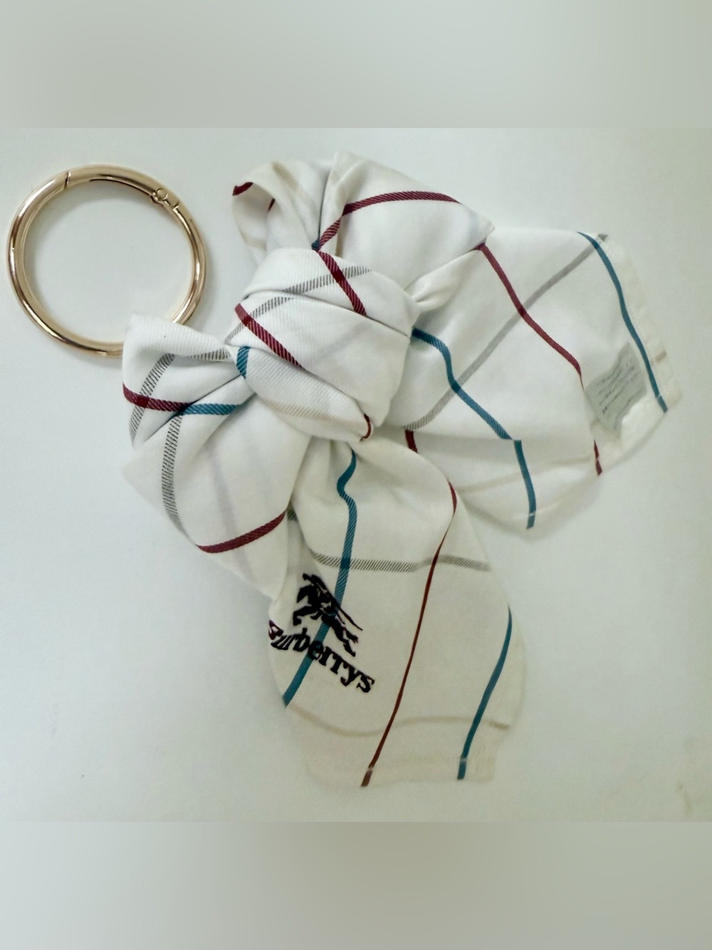 BURBERRYS Vintage 90’s Classic Check Handkerchief Scarf Bow Charm Hair-Clip - Picture 9 of 15